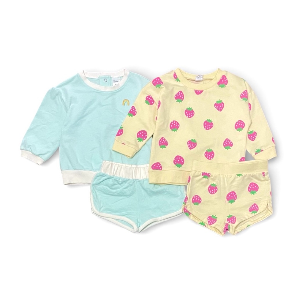 Bundle of 2 Sweatshirt and Shorts Sets Strawberry Rainbow Baby Girl’s size 12M